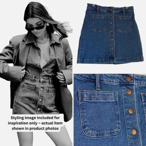 Madewell Denim Mini Skirt Retro Pocket Button Front Stretch Sz 28